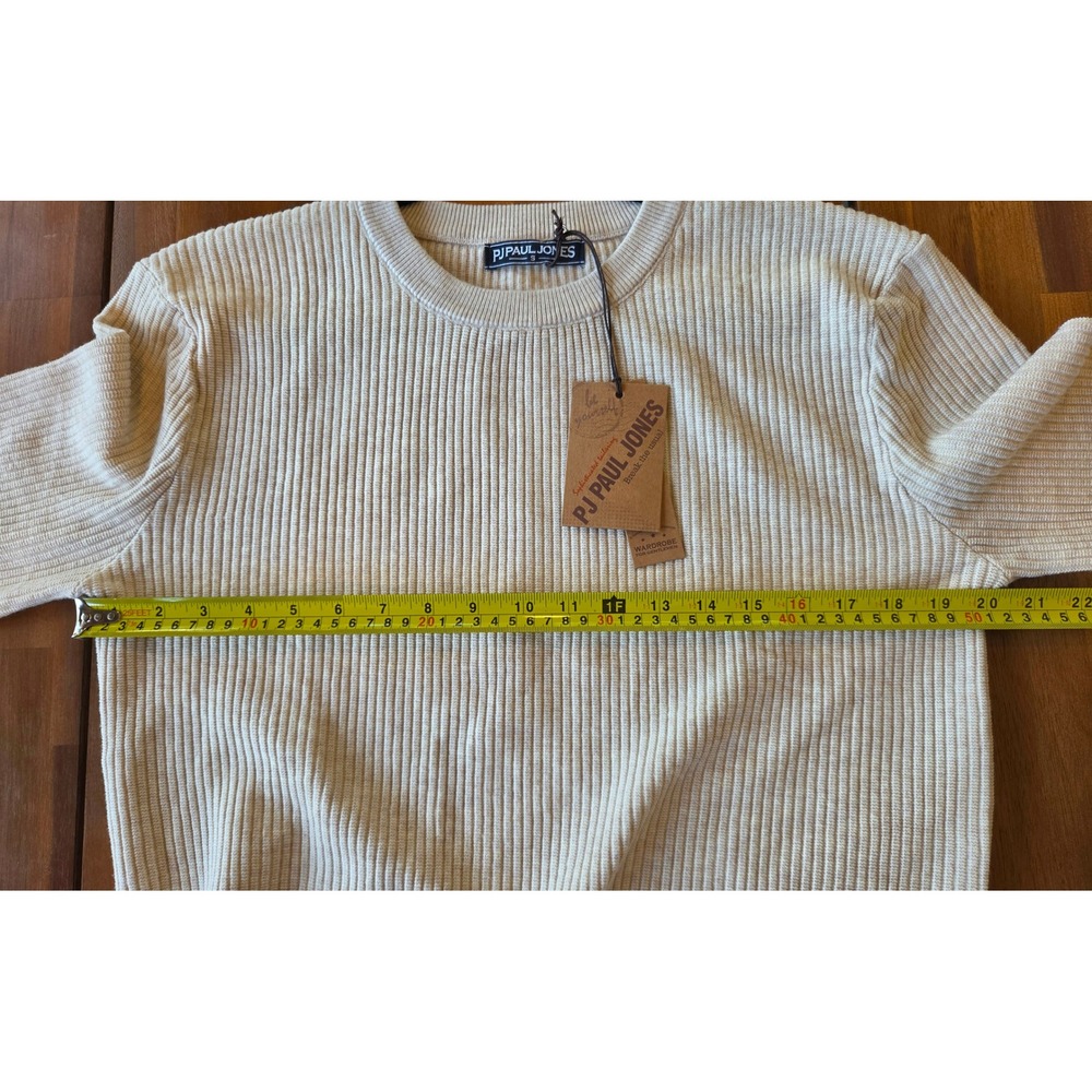 NWT PJ Paul Jones‎ Mens Ribbed Knit Crewneck Sweater Beige Sz S Preppy Old Money - Picture 5 of 7